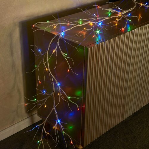Artificial Birch Garland with Multicolor Lights 48L 6FT