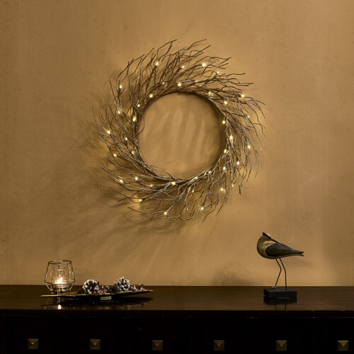 Champagne Glittered Wreath Lights 18IN