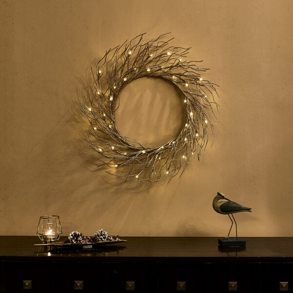 Champagne Glittered Wreath Lights 18IN