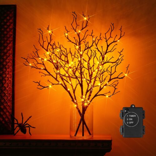 Artificial Black Branch with Orange Lights 75LED 21IN