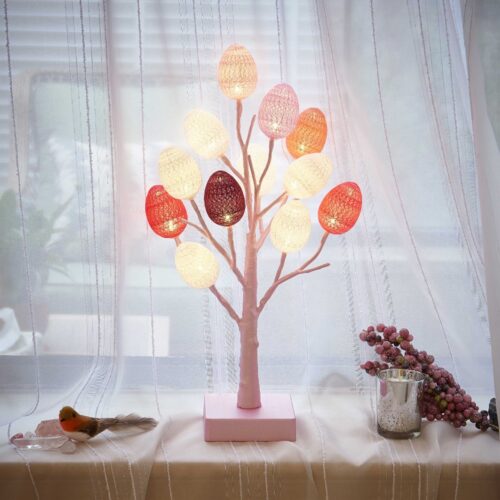Prelit Macaroon Pink Tree with Multicolor Eggs 18IN 12L